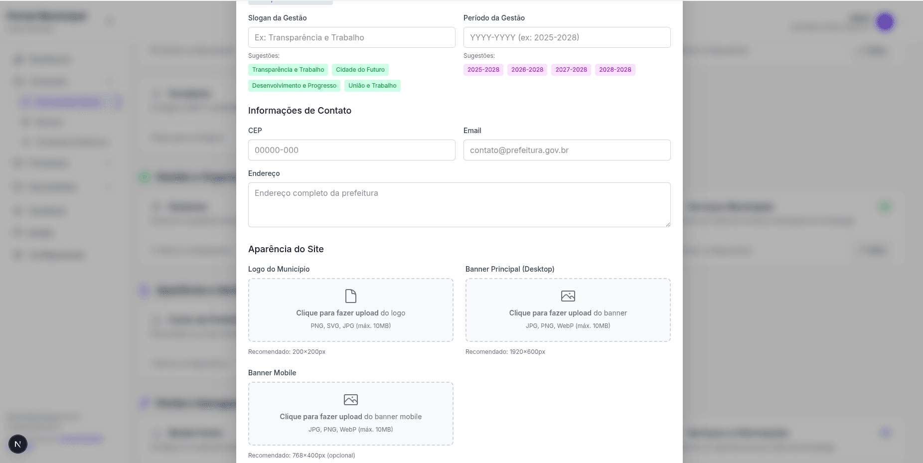 Configurações do Portal