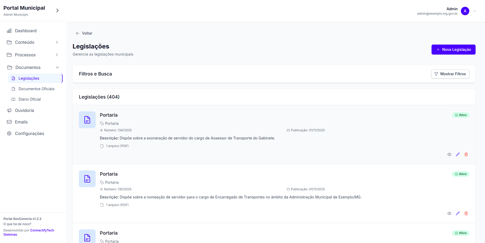 Documentos e Legislações